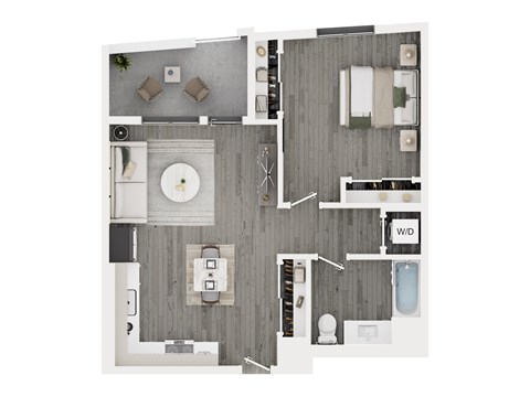 A floor plan of a house with a living room, kitchen, dining room, and multiple bathrooms.